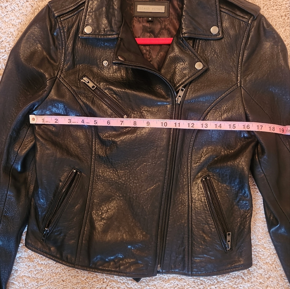 Black Rivet Leather Jacket Women's Black Moto Zip Up Biker Coat Size Medium - Picture 5 of 9